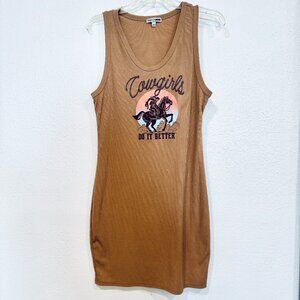 Fashion Nova Bodycon Tank Dress COWGIRLS DO IT BETTER Tan Ribbed Stretch Size 1X